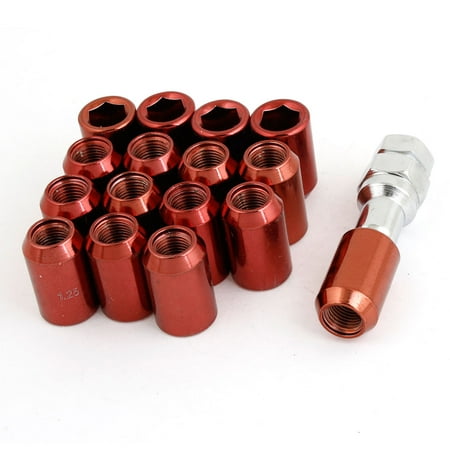 16 Pcs Red Lug Nuts Tuner Spline Drive Acorn M12x1.25 for Nissan