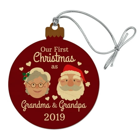 Angry Grandpa Christmas 2019 First Christmas as Grandma Grandpa 2019 Santa Mrs. Claus Wood Christmas Tree Holiday Ornament ()