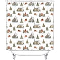 thumbnail image 2 of Ensemble de Rideaux de Douche de Noël à Carreaux Rouges 4 Pcs avec Tapis, Rideau de Douche en Tissu Imperméable, Ours Noir Cerf Élan Orignal Faune Chasse Forêt Campagne Rustique Ferme Cabane Décoration de Salle de Bain, 2 of 7