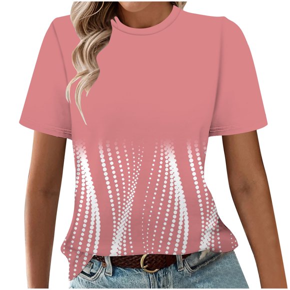 Tops Cortos para Mujeres Casual de Moda Impreso Cuello Redondo, Camiseta de Manga Corta para el Uso Diario, Fiesta Y Cómodo