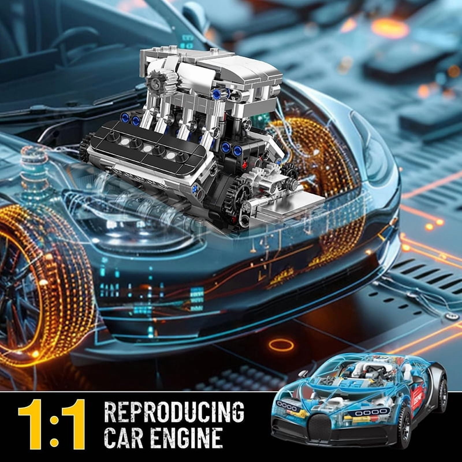 SNOWEAGLE V8 Engine Building Blocks Sets, V8 Engine Model kit That Run, Build Your Own STEM Model Engine, 8-Cylinder Car Engine Building Engineering Toys for Kids/Adults Collections(737+PCS)