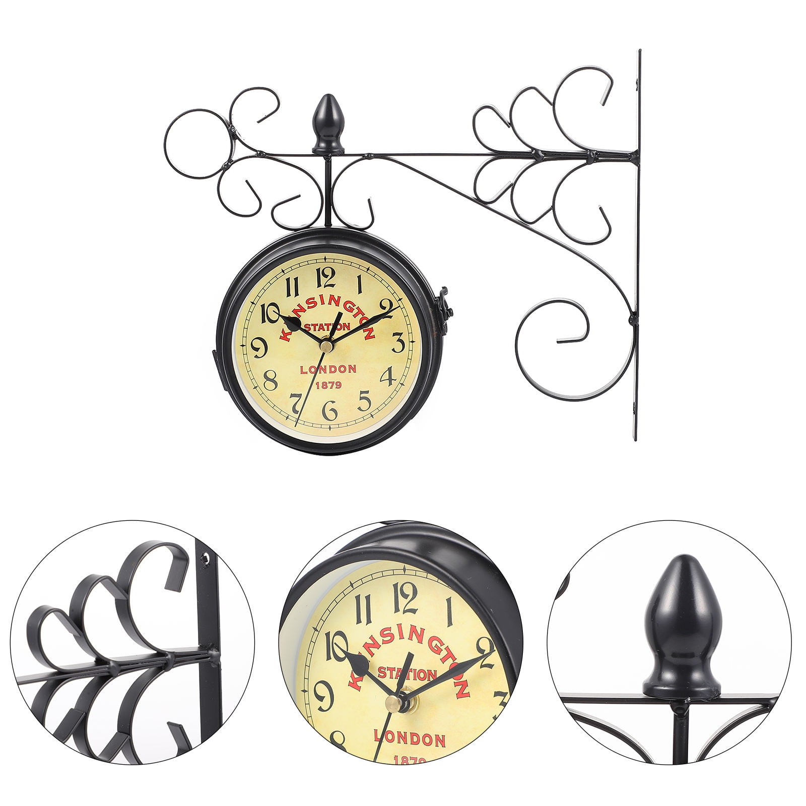 COMPUKAS Black Retro Wall Clock Iron Hanging Clock European Design Silent Movement