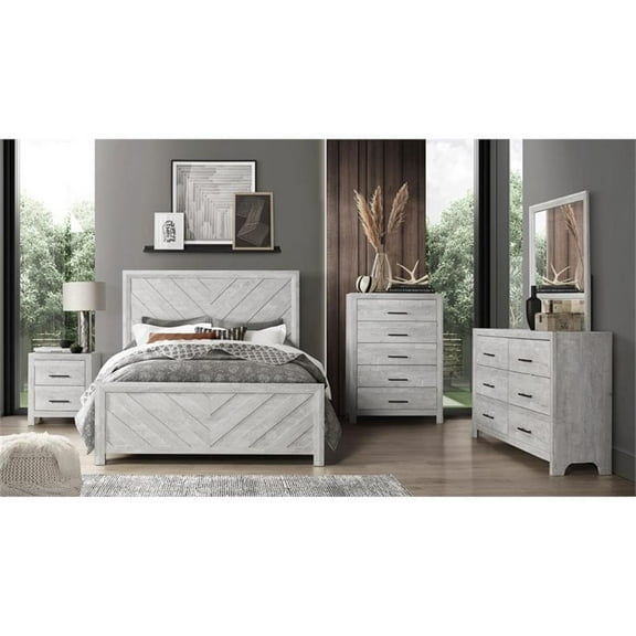 Pemberly Row Twin 5PC Modern Bedroom Set Made with Wood in Gray
