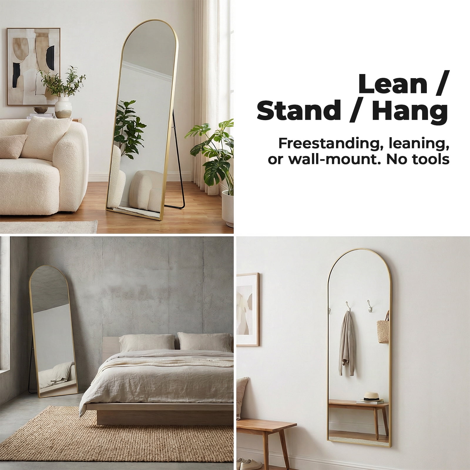 Alvantor 59"/64"/71" Full Length Mirror Floor Standing, Anti-Rust Aluminum Frame, Arch/Rectangle, Black/Gold