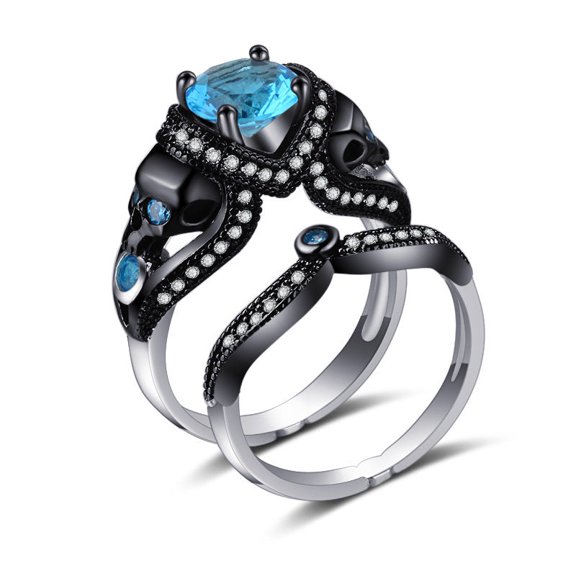 Womens Skull Ring With Crossbones Diamond Inlay Design Punk Retro Gold Plated Jewelry Urban Punk Style Accents