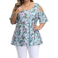 thumbnail image 2 of Camisa de mujer Blusa estampada con hombros descubiertos y manga corta con cuello en V, Azul cielo, 5XL AweSitey AP002468-30, 2 of 5