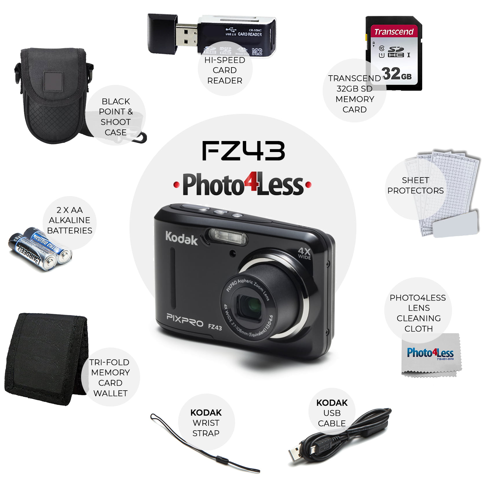 Kodak PIXPRO FZ55 Digital Camera Red +Lexar 32GB Memory Card + Bag