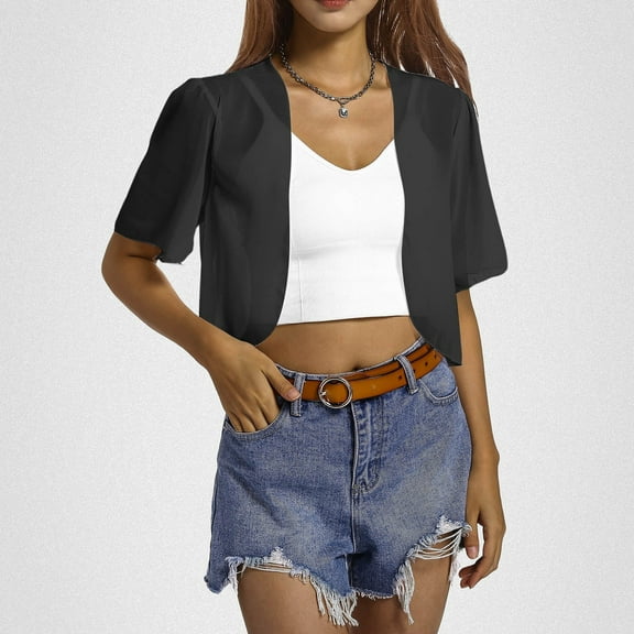 Short Sleeve Cardigans for Women Shrug Chiffon Open Front Short Sleeve Bolero for Evening Dressy Cropped Elegant Tops Resort Wear