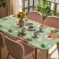 thumbnail image 3 of Christmas Green Table Cloths for 6 Foot Rectangle Tables, Xmas Cute Elk Winter Leaves Cartoon Snowflake Patio Waterproof Elastic Fitted Tablecloths, Washable Rectangular Table Cover for Camping, 3 of 8