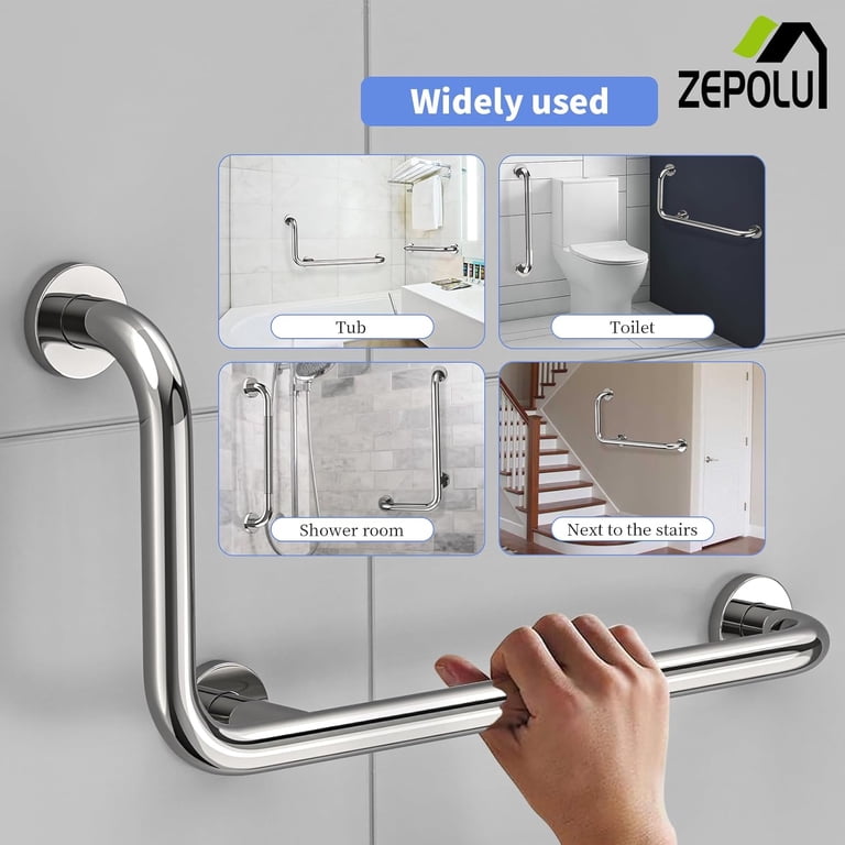 Brushed Nickel Angled Grab Bar 16 Inch, Zepolu Stainless Steel L