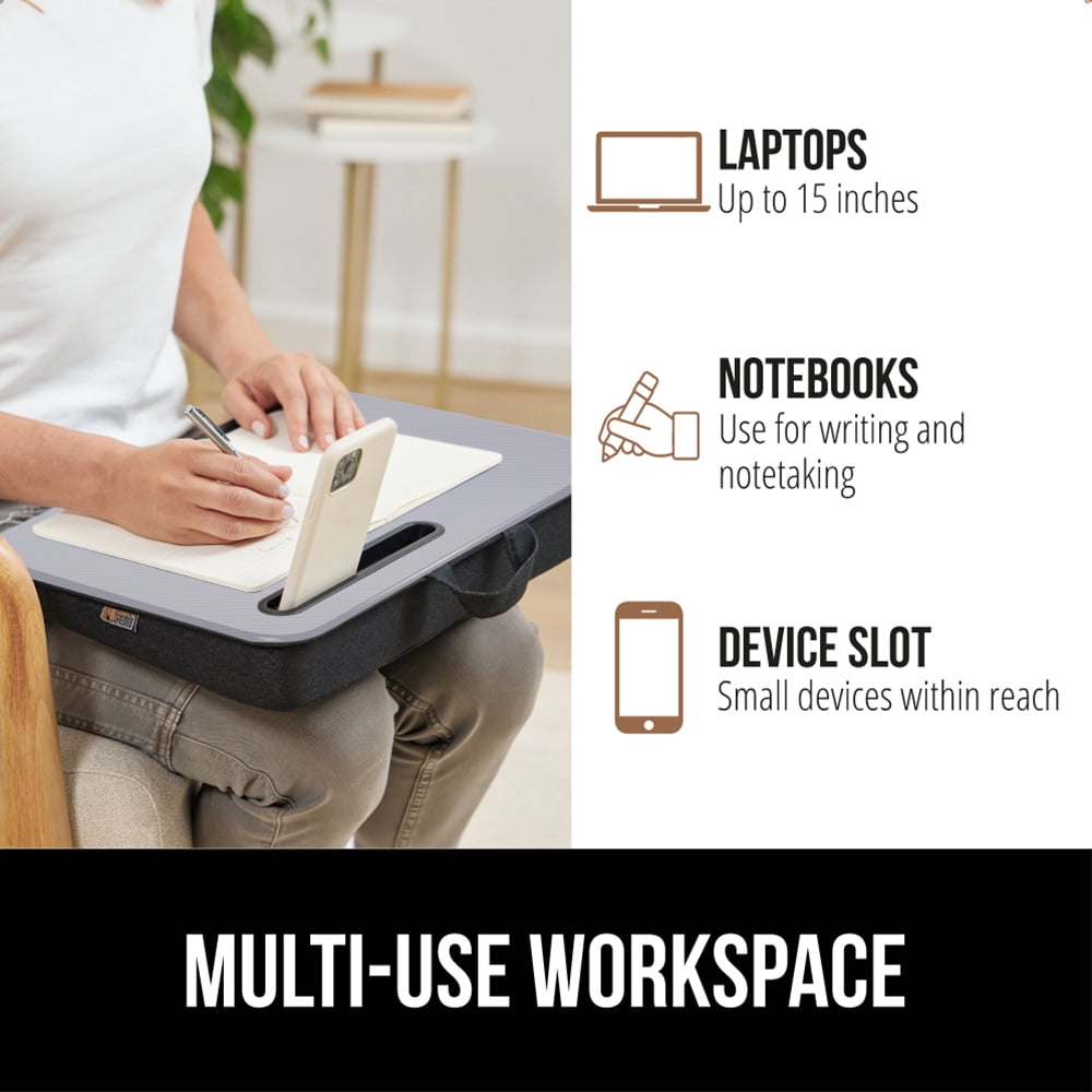 GORILLA GRIP Laptop Lap Desk, Portable Tablet Stand Fits Laptops up to 15.6", Gray
