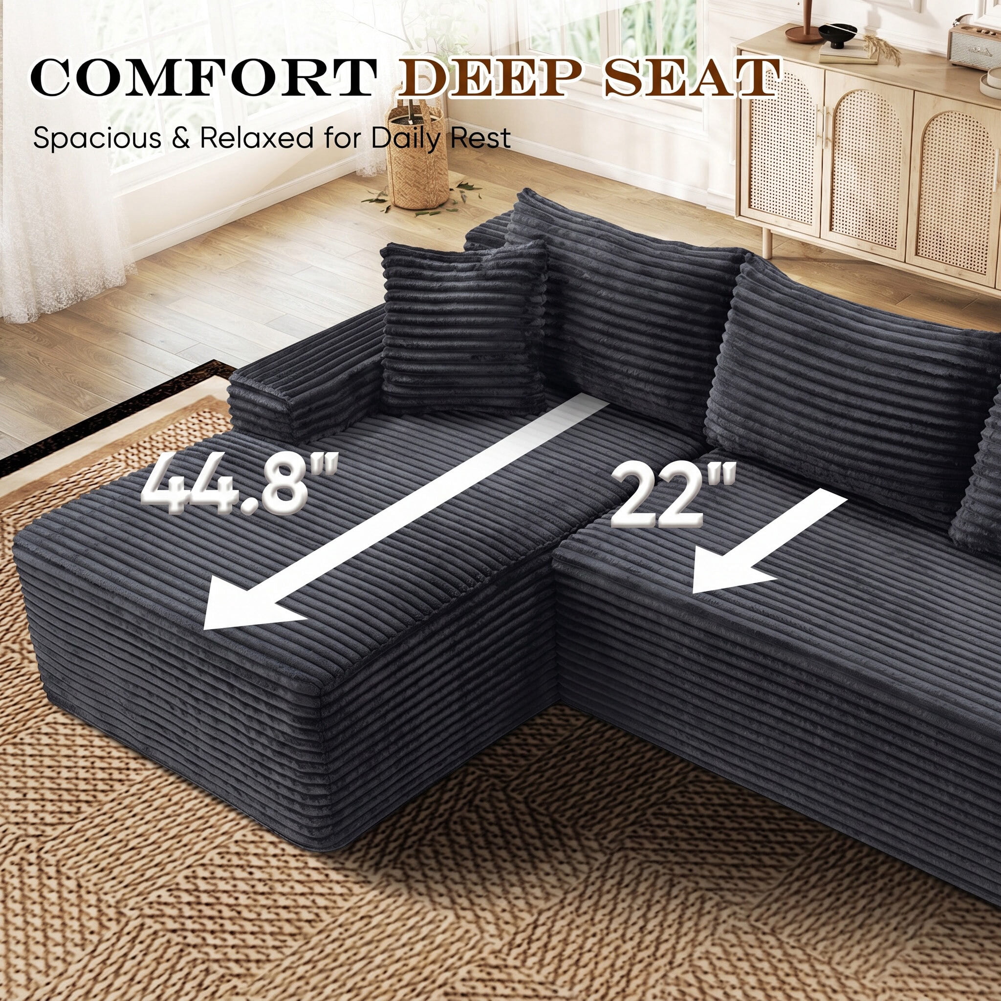 Lunale Small Modular Sectional Sofa with Movable Chaise, L-Shaped Boneless Cloud Couch for Living Room, Gray (Left Facing Chaise)