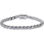 Rhodium-Plated "S" Curve Round CZ Tennis Bracelet