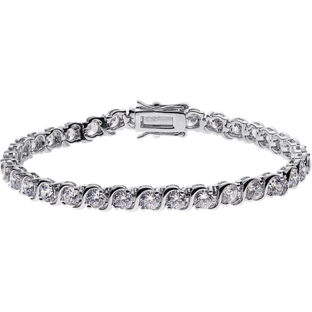 Rhodium-Plated "S" Curve Round CZ Tennis Bracelet