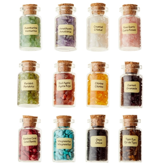 Assorted Gemstone Chip Bottles by Bead Landing – 0.2oz Bottles with Semi-Precious Stones for Jewelry - Crafts & Decor - 6 Pack