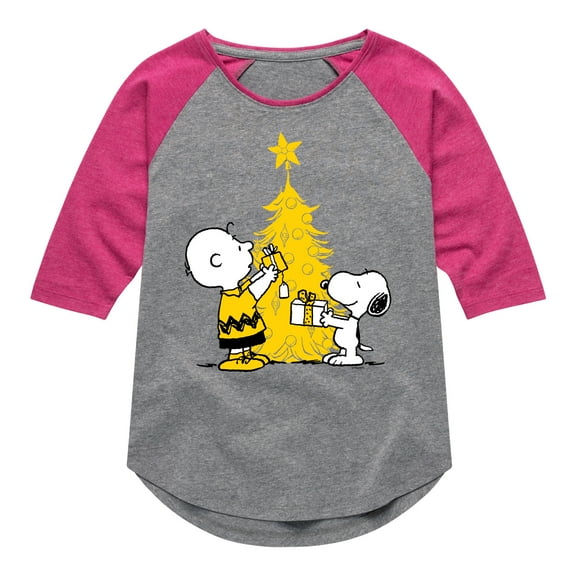 Peanuts - Xmas Charlie And Snoopy - Toddler & Youth Girls Raglan Graphic T-Shirt