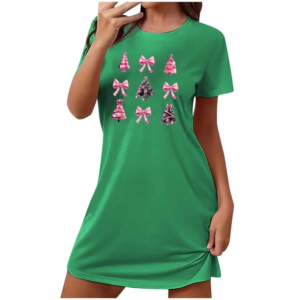 Camisón corto navideño para mujer, talla grande, con cuello redondo estampado y mangas cortas, para el pecho.