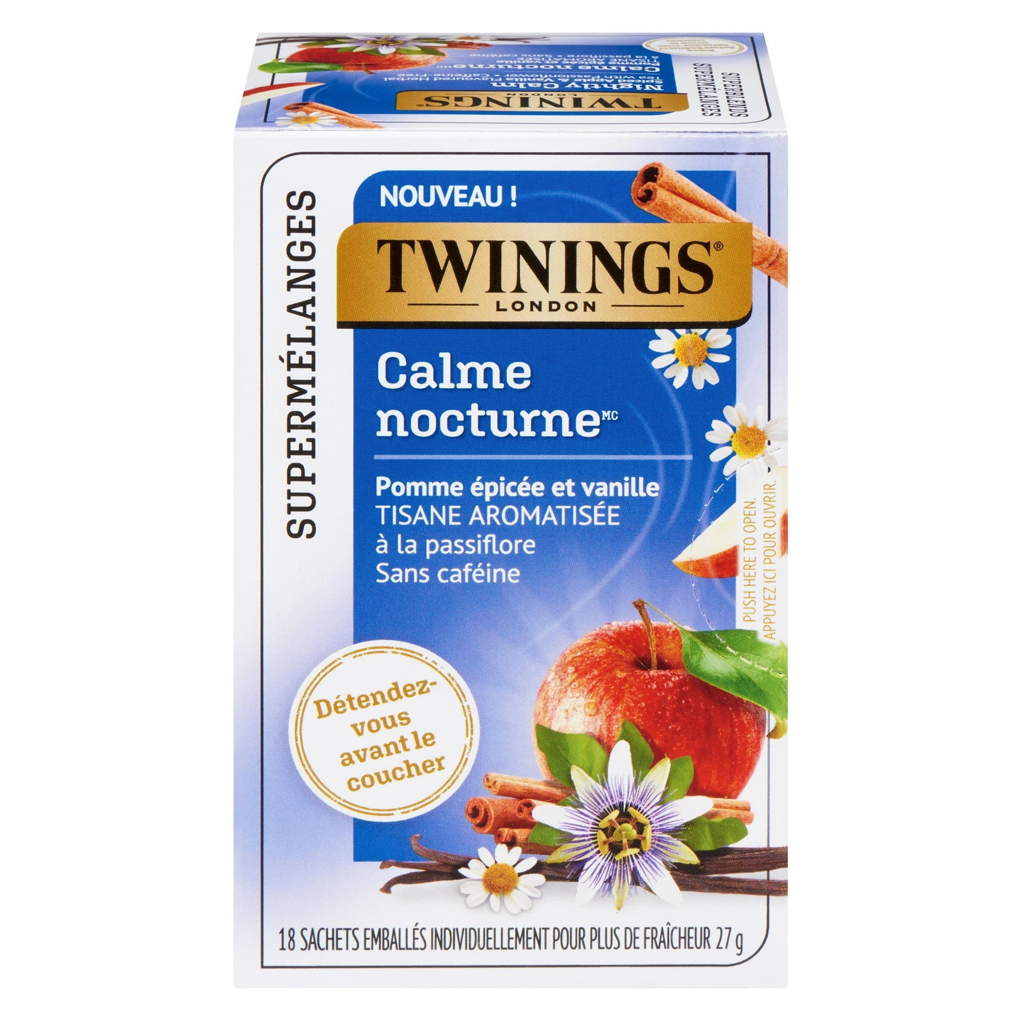 Twinings Supermélanges Calme nocturne 18 Sachets de thé Pomme Épicée et Vanille