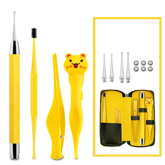 Amdohai Earpicks Ear Wax Removal Tools with LED Light Flashlight Earpick Ear Spoon Tweezers Ear Cleaner for Ear Care Ear Cleaning Tool with Case