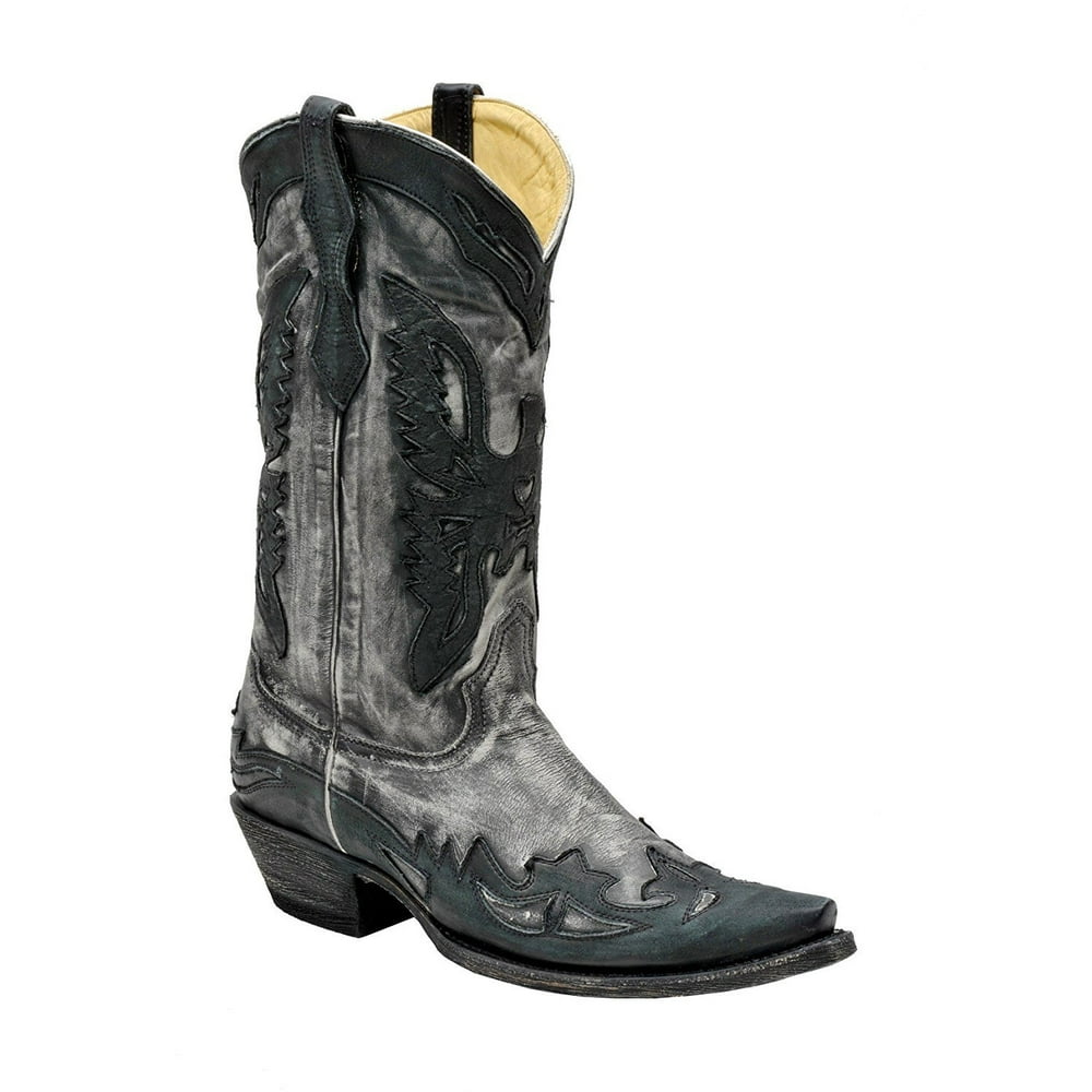 Corral Boots CORRAL Men's Charcoal Black/Black Eagle Overlay Snip Toe Cowboy Boots R2296 (6 D