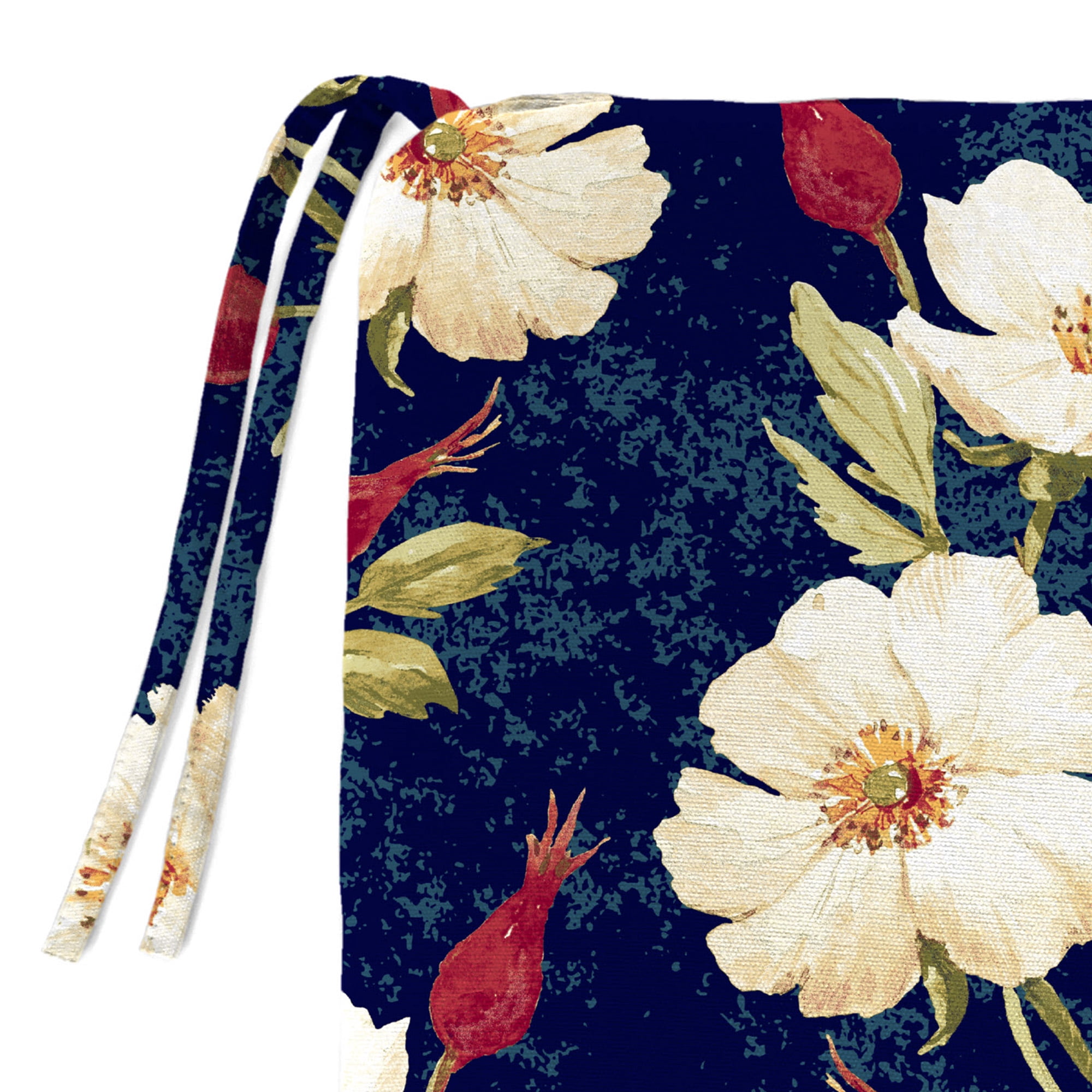 Jordan Manufacturing 16.5" x 18.5" Rose Garden Navy Floral Rectangular Outdoor Chair Pad Seat Cushion with Ties