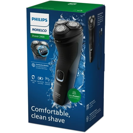 Philips Norelco Shaver 2400, Cordless Electric Shaver with Pop-Up Trimmer - Deep Black