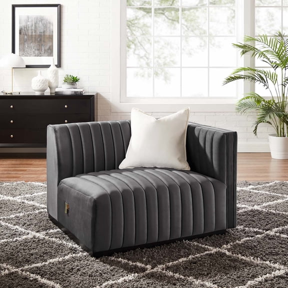 Modway Conjure Channel Tufted Performance Velvet Right-Arm Chair in Black Gray