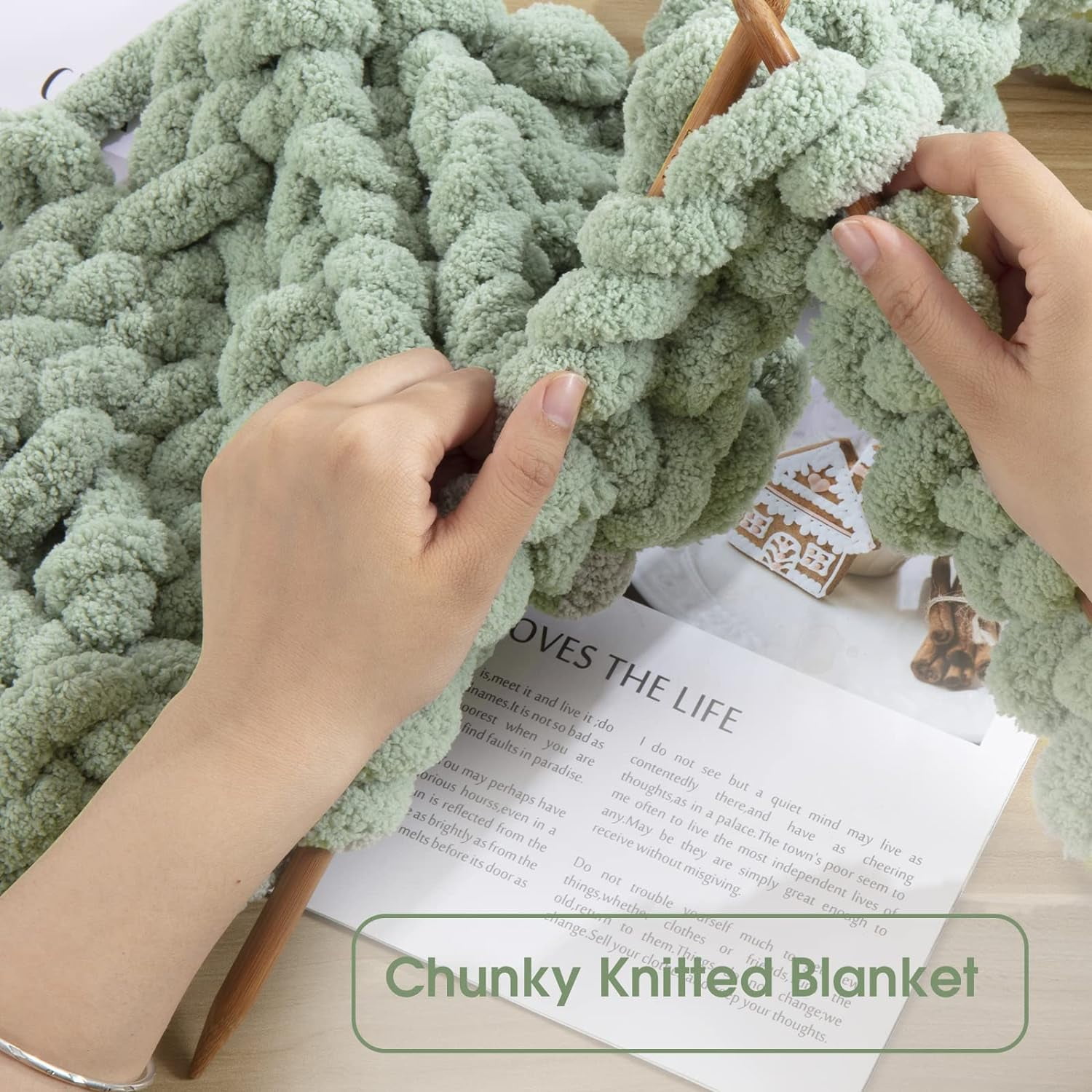 Sage Green Chunky Chenille Yarn for Crocheting, Bulky Thick Fluffy Yarn for Knitting,Super Bulky Chunky Yarn for Hand Knitting Blanket, Soft Plush Yarn, 2 Jumbo Pack (27 yds,8 oz Each Skein)
