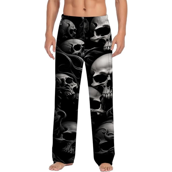 Men's pajama pants with a gothic skull pattern， soft home pajama pants， casual and comfortable loose fit pajama pants， elastic waistband， the ideal gift for birthdays and holidays.