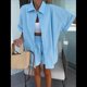 thumbnail image 4 of Conjunto de 2 Piezas de con Botones y Corta para Mujer, Ideal para Vacaciones de Verano y Estar en Casa. Azul S, 4 of 10