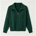 thumbnail image 5 of Women’s Solid Color Collared Zip up Sweater Cardigan Long Sleeve Full Zipper Knit Jacket for Fall Winter Daily Wear S-3XL Army Green, 5 of 5