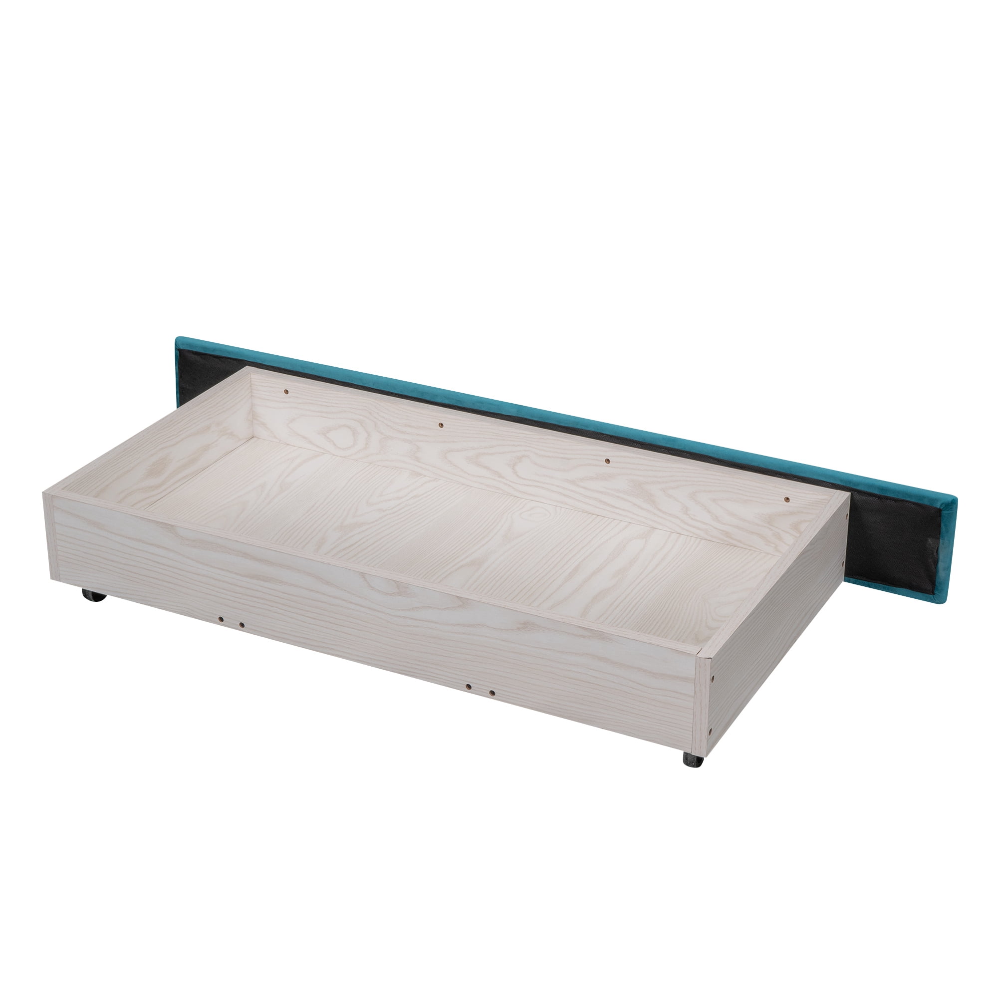 Leumius Full Size Platform Bed with A Storage Drawer,Velvet Upholstered Bed Frame with Wingback Vertical Channel Tufted Headboard,Blue