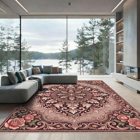 ODIKA 4'x6' Machine Washable Non-Slip Area Rug, Antique Taupe High Traffic Rug, Beige, 964362