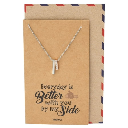 Quan Jewelry 2 Bars Pendant Necklace Best Mother's Day Gifts for Women with Inspirational Quote on Greeting