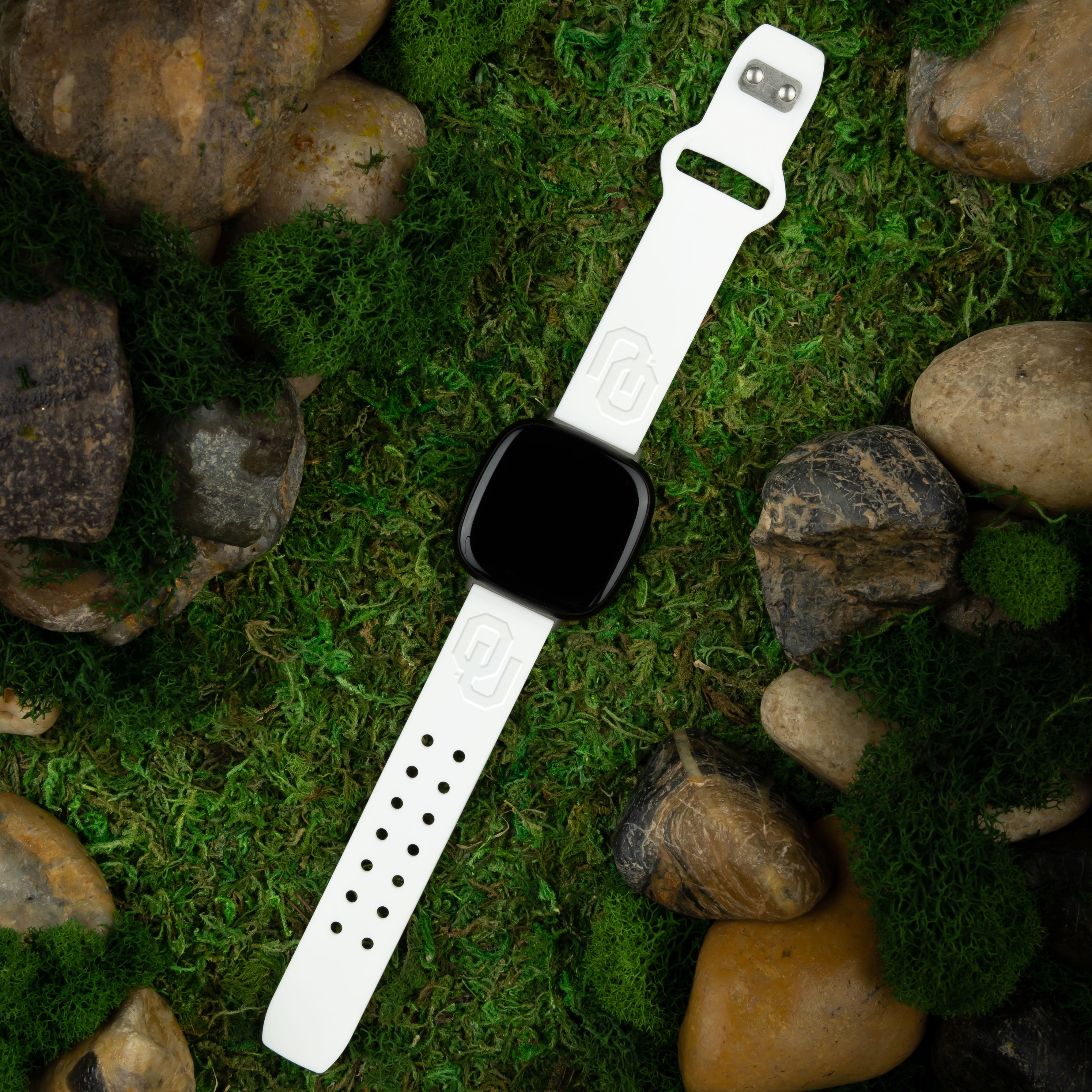 Sooners Engraved Silicone Unisex Watch Band for Fitbit Versa 3 and Sense (White) by Affinity Bands