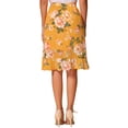 thumbnail image 3 of Faldas midi florales para mujer Inspire Chic, con volantes, cintura alta, fluida, en línea A, con abertura, hasta la rodilla, talla XS, color amarillo, 3 of 6
