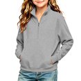 thumbnail image 4 of Girls Quarter Zip Sweatshirt Long Sleeve Turtleneck Fashion Casual Kids Pullover Tops Gray 9-10 Years, 4 of 6