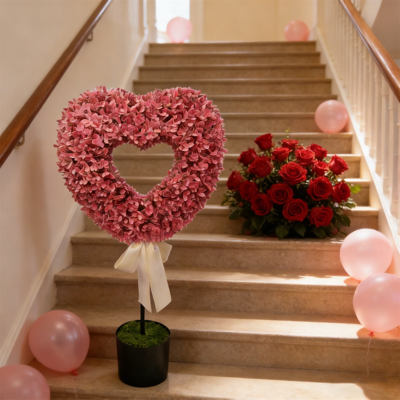 RBCKVXZ 2.5 Ft Heart Topiary Outdoor - Valentine's Day Heart Shaped Topiary Trees with Satin Bow Artificial Decorations Ball Planter Pots for Indoor Outdoor Porch Home