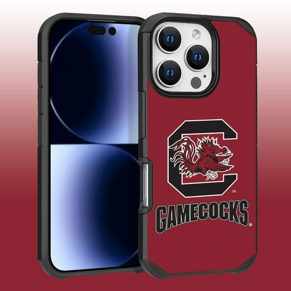 Apple iPhone 16 Pro (6.3) - Licensed NCAA University of South Carolina Gamecocks Logo on Red Textured Dual Layer Case