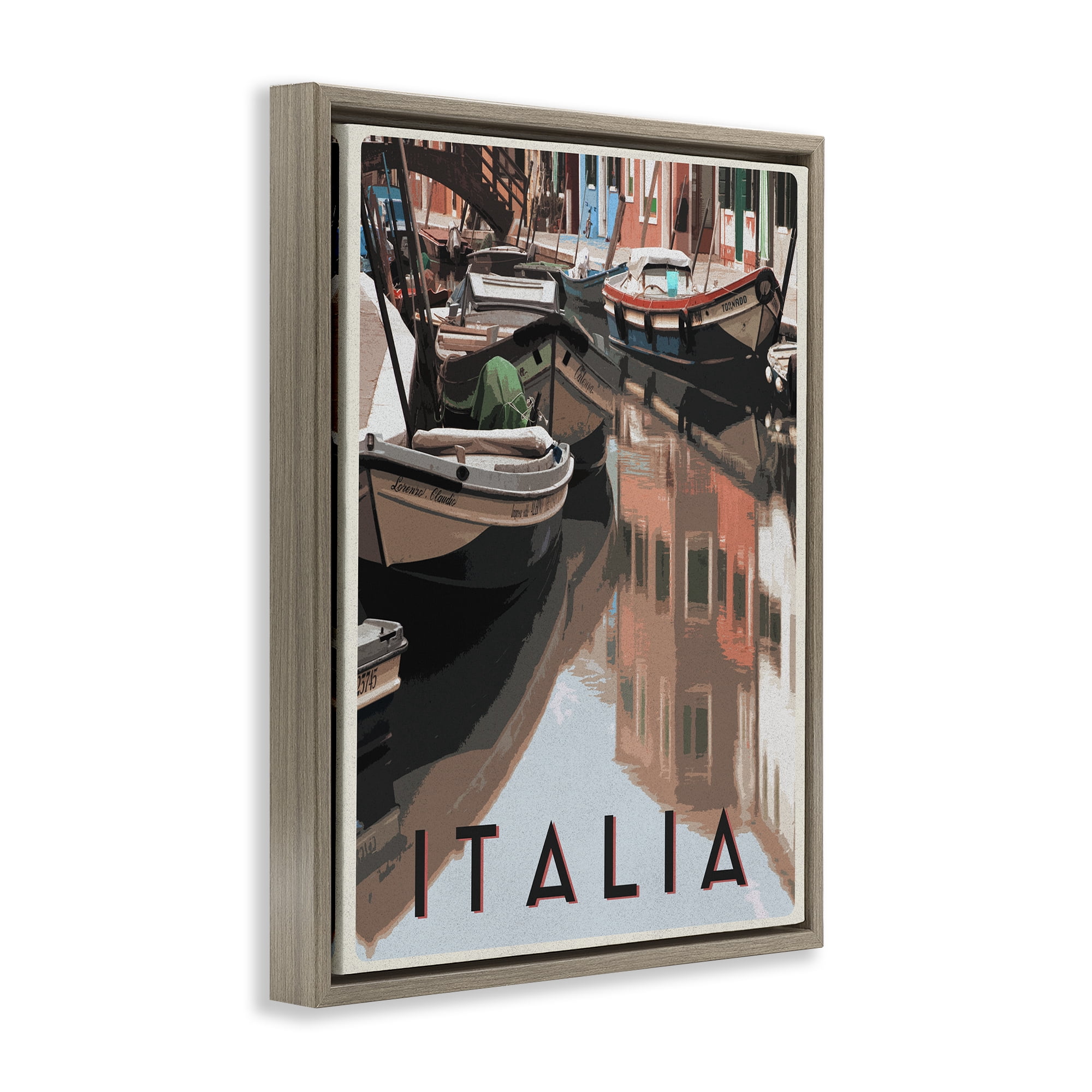 Stupell Industries Italia Canal Poster Brown Framed Floater Canvas Wall Art, design by Shelley Lake