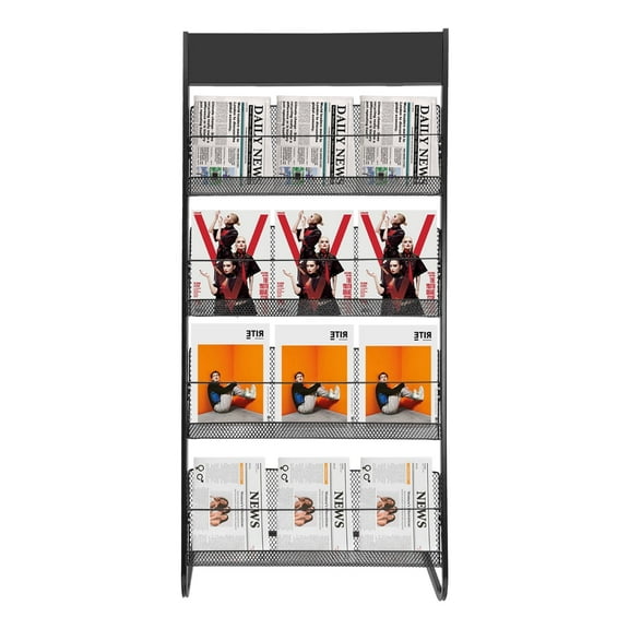 4 Tier Magazine Rack, Iron Rectangle Magazine Holder Floor Display Stand Rack Freestanding Brochure Display Stand Literature Rack Magazine Basket Holder For Displaying Magazines, Journals Black