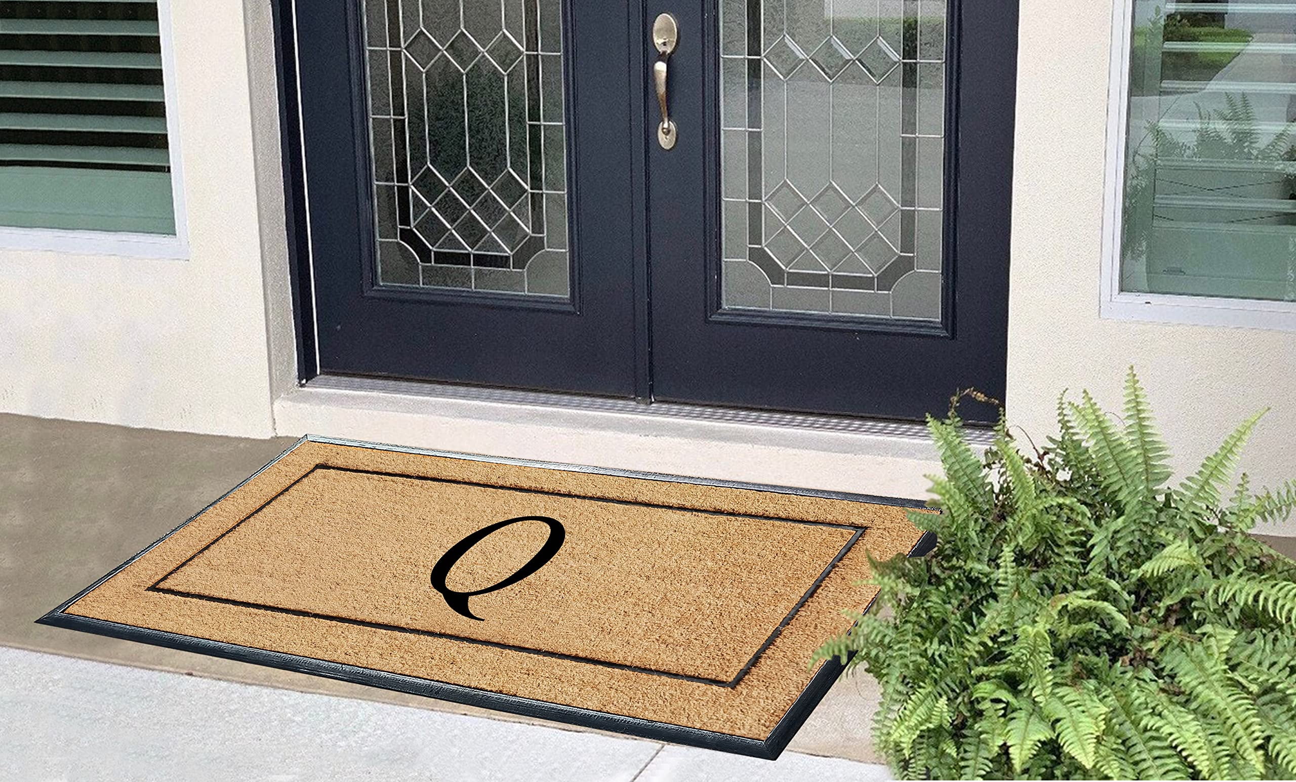 A1HC Natural Coir & Rubber Monogrammed Door Mat, 30x60 in, Thick Durable Heavy-Duty Entrance Mat with Thin Profile for Front Door