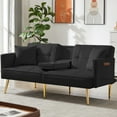 thumbnail image 2 of SYNGAR Futon Sofa Bed, Mid Century Velvet Futon Sofa with Gold Metal Legs, Convertible Daybed with 3 Adjustable Positions, Couches and Sofas, Modern Stylish Sleeper Sofa Bed for Living Room, Black, 2 of 9