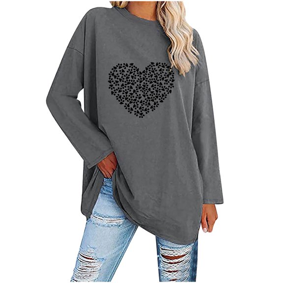 2025 Clearance! 50% Off Clear! asdoklhq Womens Plus Size Tops Clearance,Women Classic Floral Print Crewneck Long Sleeve Loose Tops Blouses Shirt