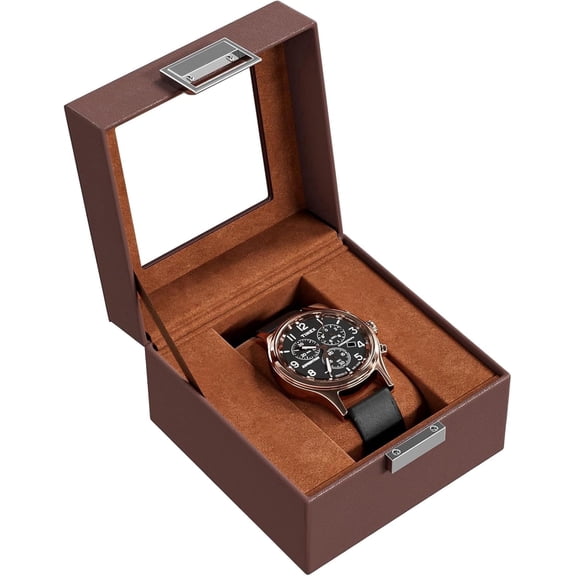 ProCase Single Mens Watch Case, Watch Display Case with Glass Lid -1 Slot, Espresso