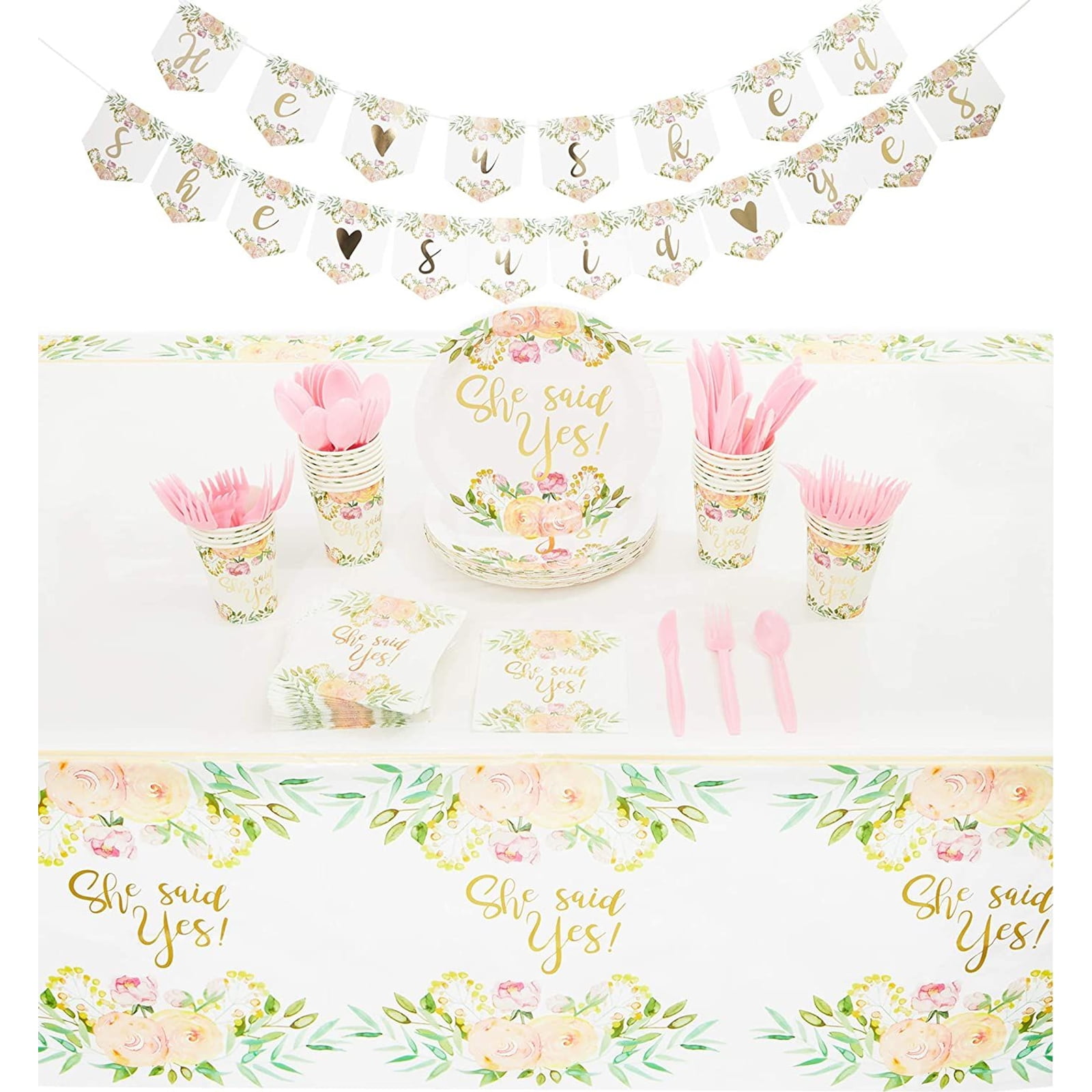 Bridal Party Pack, Includes Paper Plates, Napkins, Cups, Cutlery