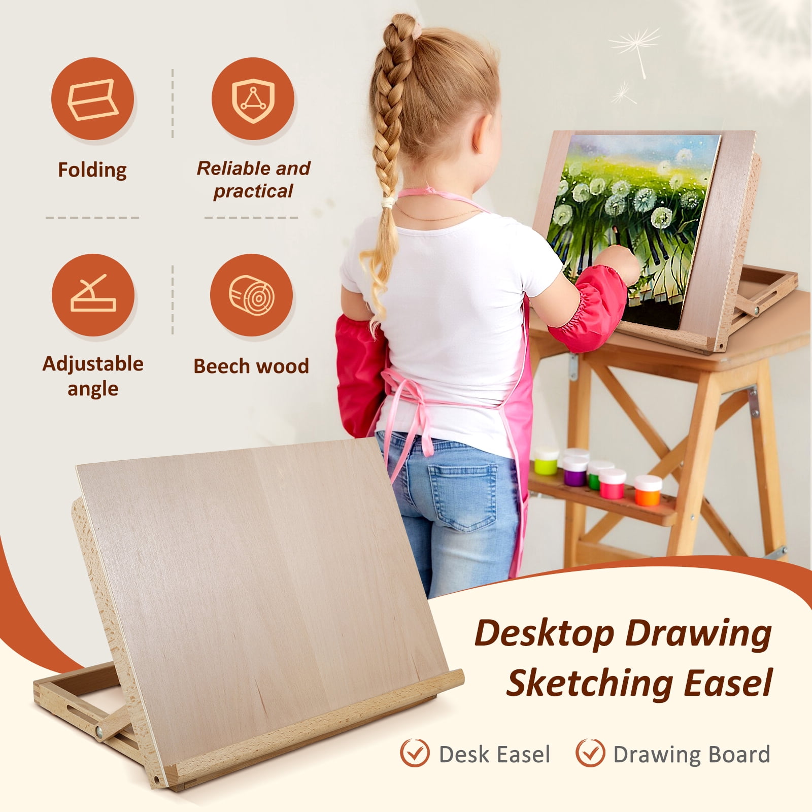 Ikoopy Large Drawing Board Easel Solid Beech Wood Tabletop Painting Easel with Smooth Surface Adjustable Angle Art Easel Folding Drawing and Sketching Board for Artists Beginners Student