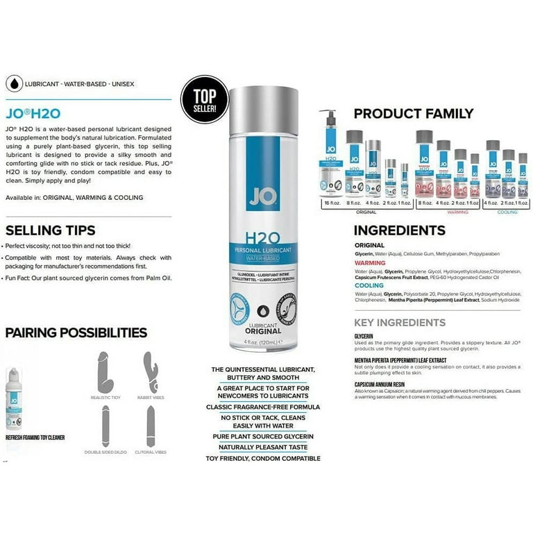 JO H2O Original Water Based Personal Lubricant, 8 Ounce, Non-Staining, Easy  Clean, Toy & Condom Compatible