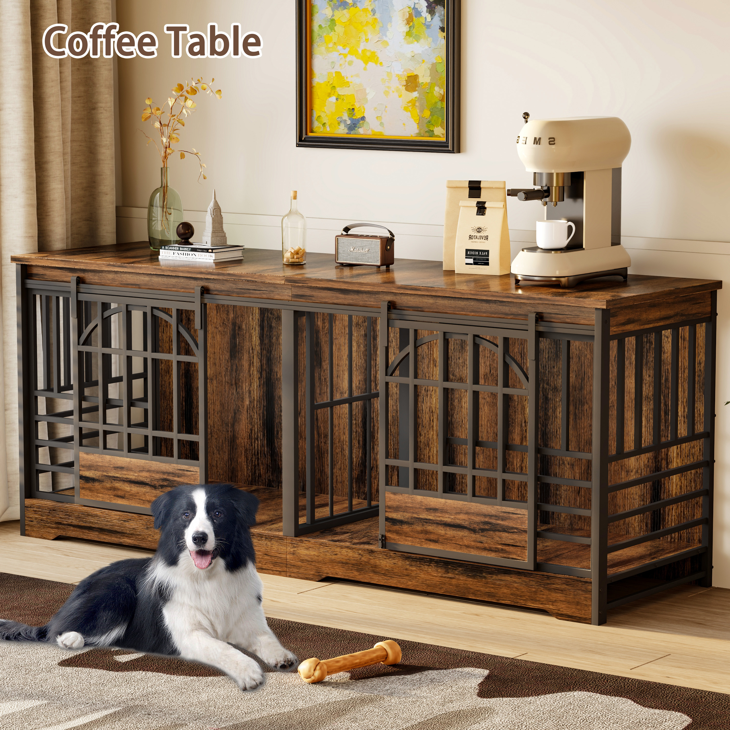 78 inch Dog Crate Furniture XXL Dog Cage Heavy Duty Dog Kennel Indoor with Removable Shelf Divider,Extra Large Double Cage Large Breed