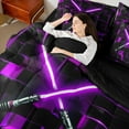 thumbnail image 4 of Erosebridal Electric Games Bedding Twin Size,Purple Neon Light Comforter Sets with Sheets,Glowing Ombre Checkered Bedding Sets Twin Size For Teens,Ultra Soft Bedroom Decoration Reversible,7pcs, 4 of 6